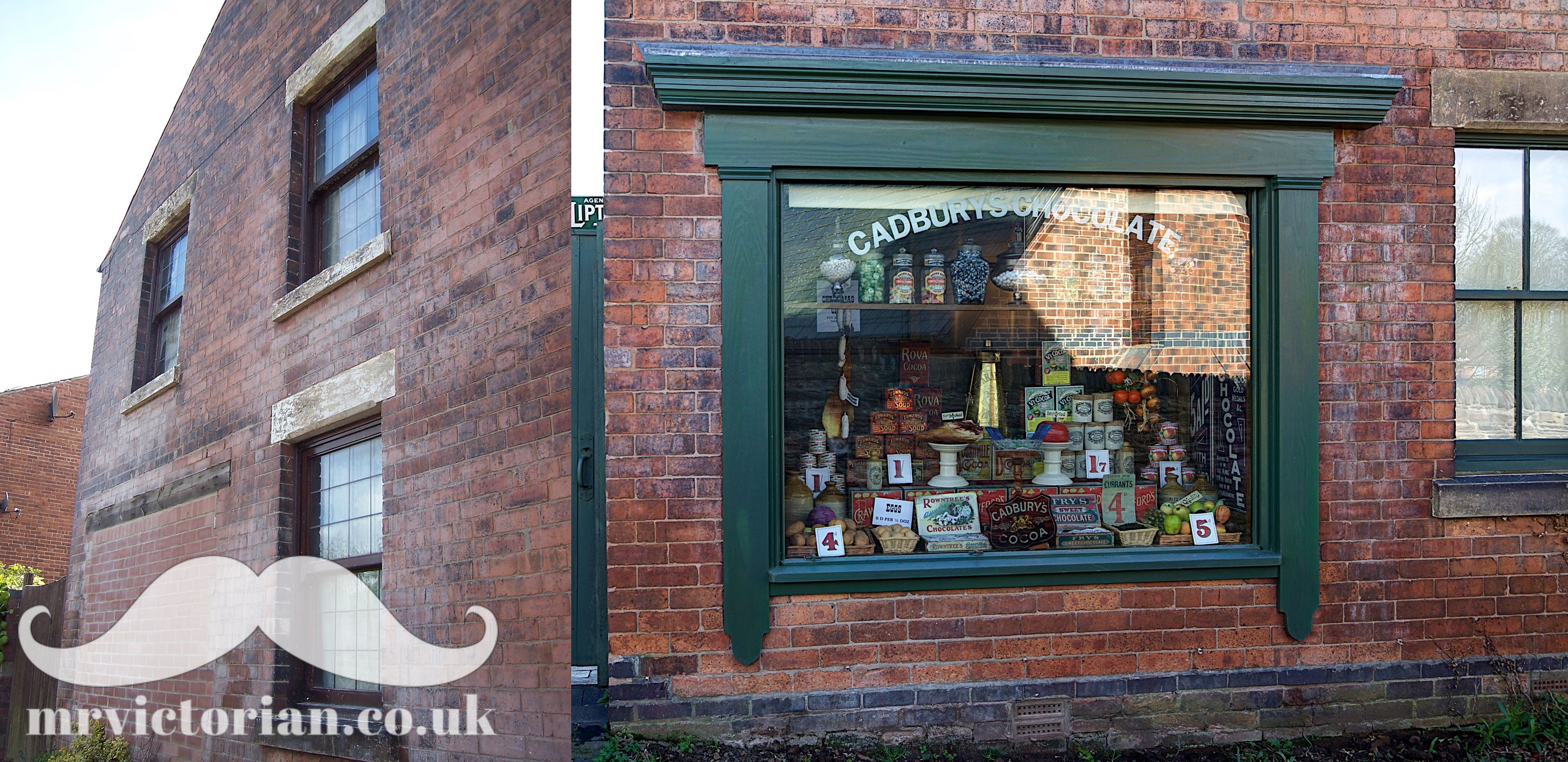 Victorian house before restoration shop window grocery