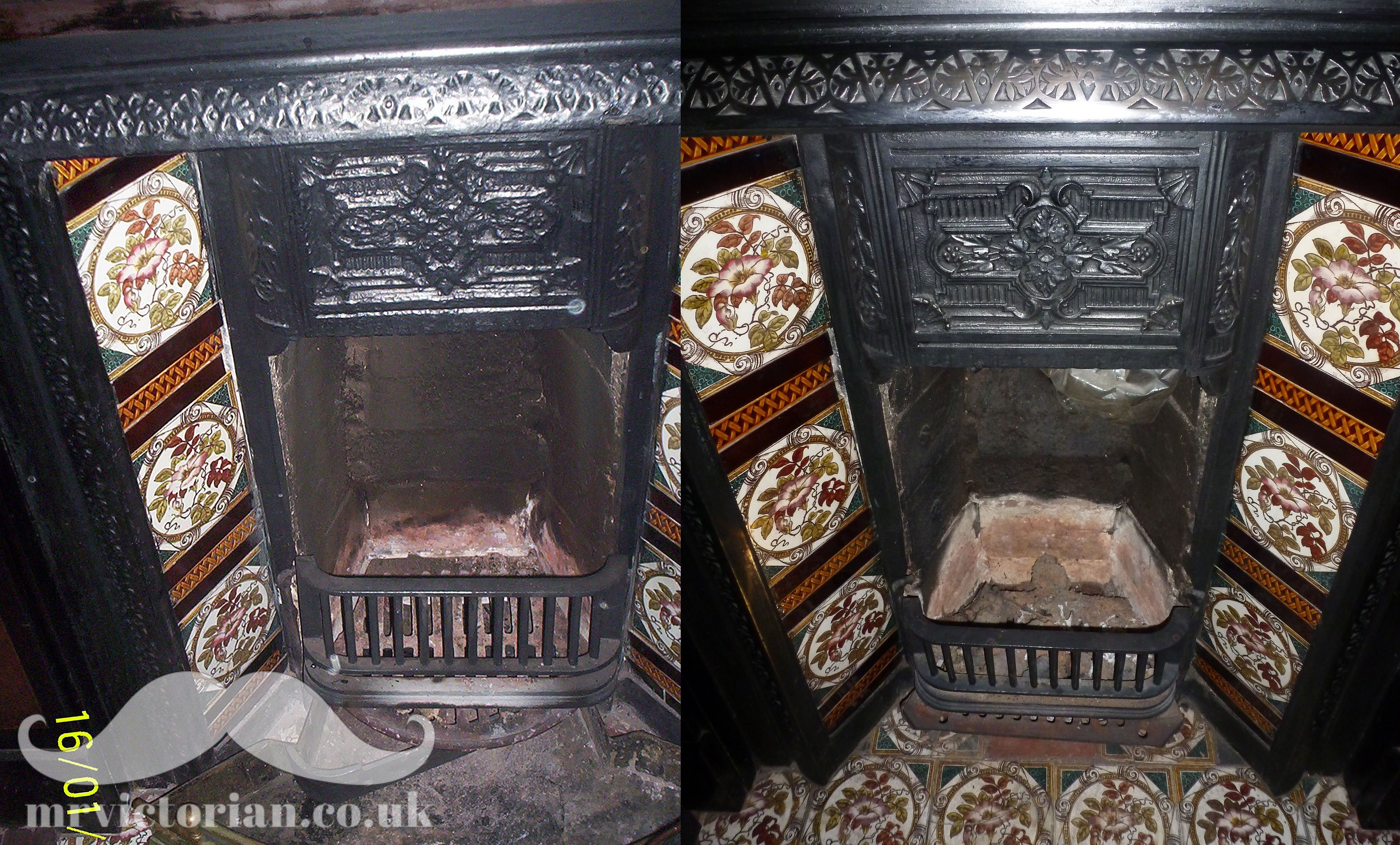 Restoring an iron fireplace Victorian cast fireplace before and after stripped painted black leaded