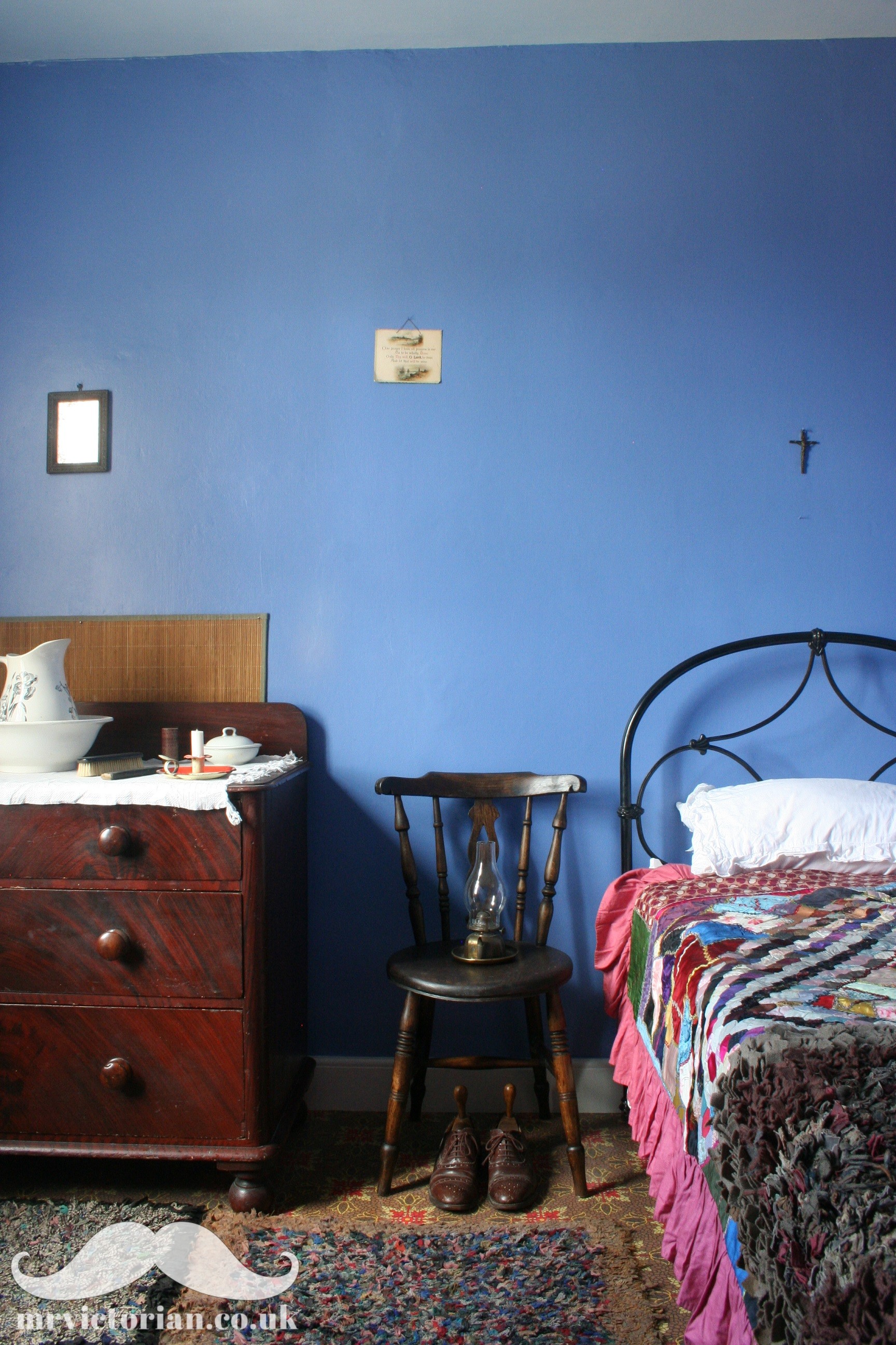 Victorian bedroom blue wall restoration historic paint analysis