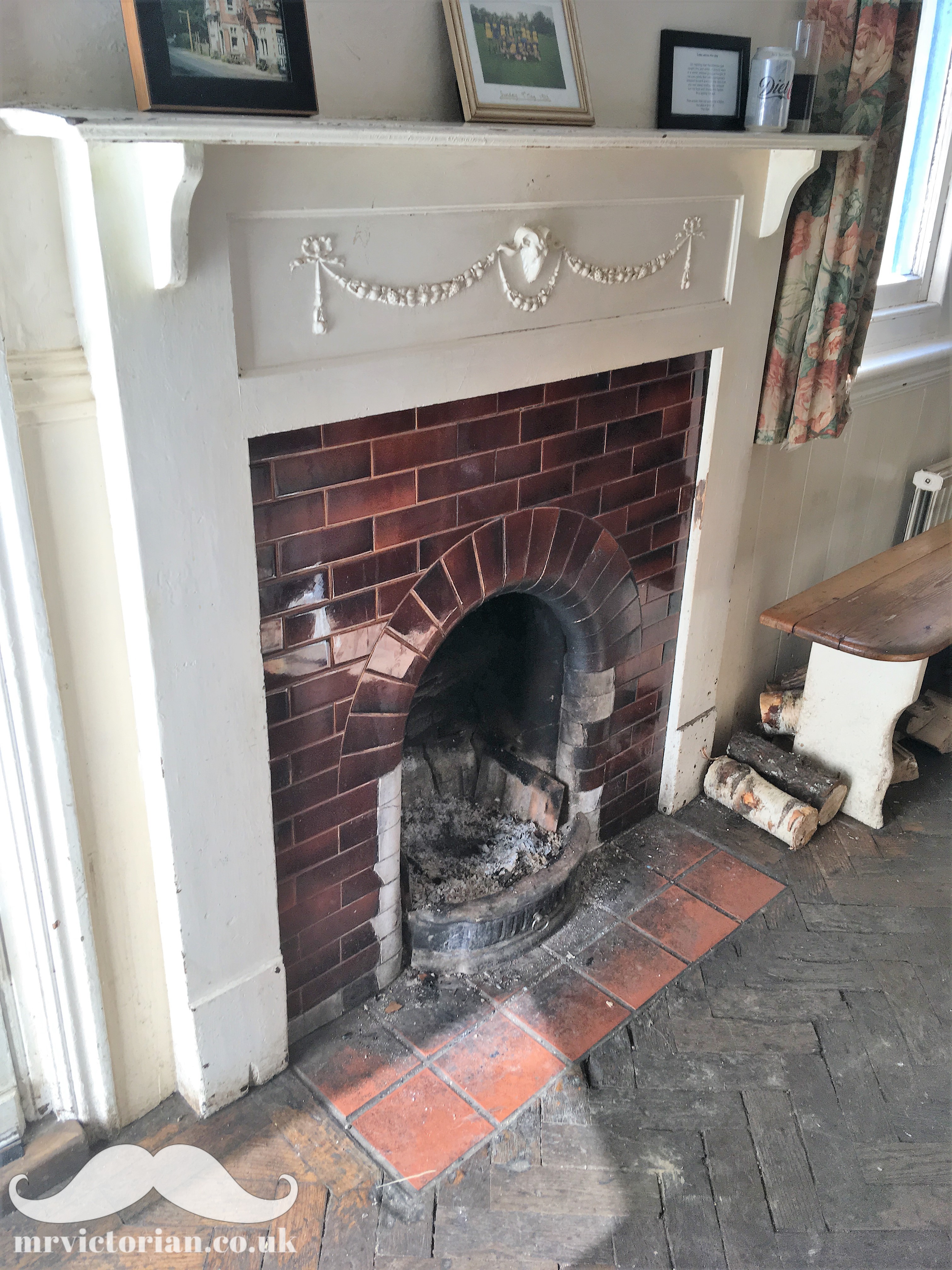 Edwardian tile fireplace with wood surround