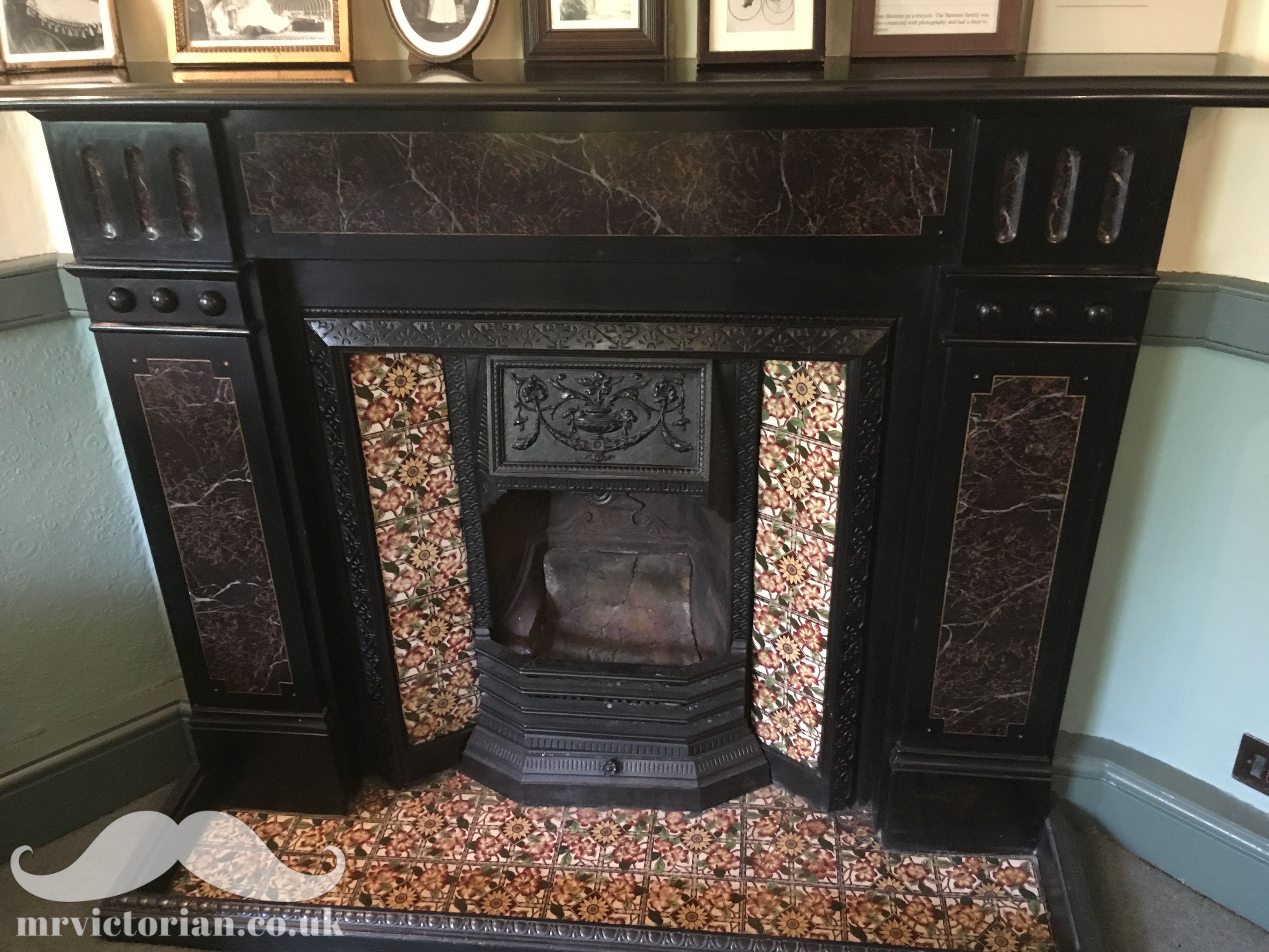 Victorian tile fireplace insert with hearth reinstating a