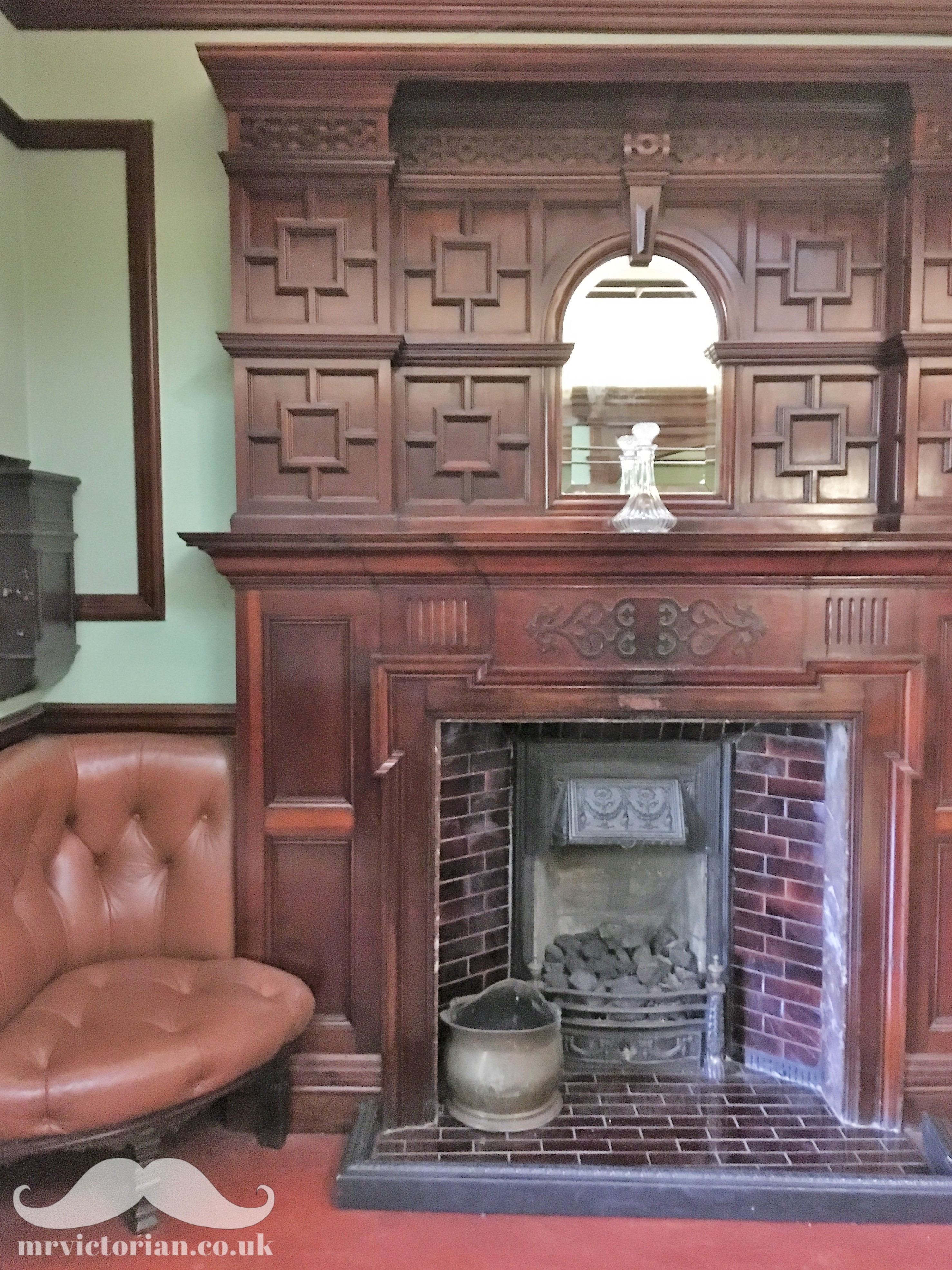 Edwardian tiled fireplace with oak overmantle