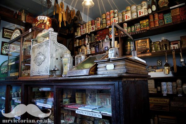 Edwardian 1900s grocery shop Mr Victorian chocolate cabinets
