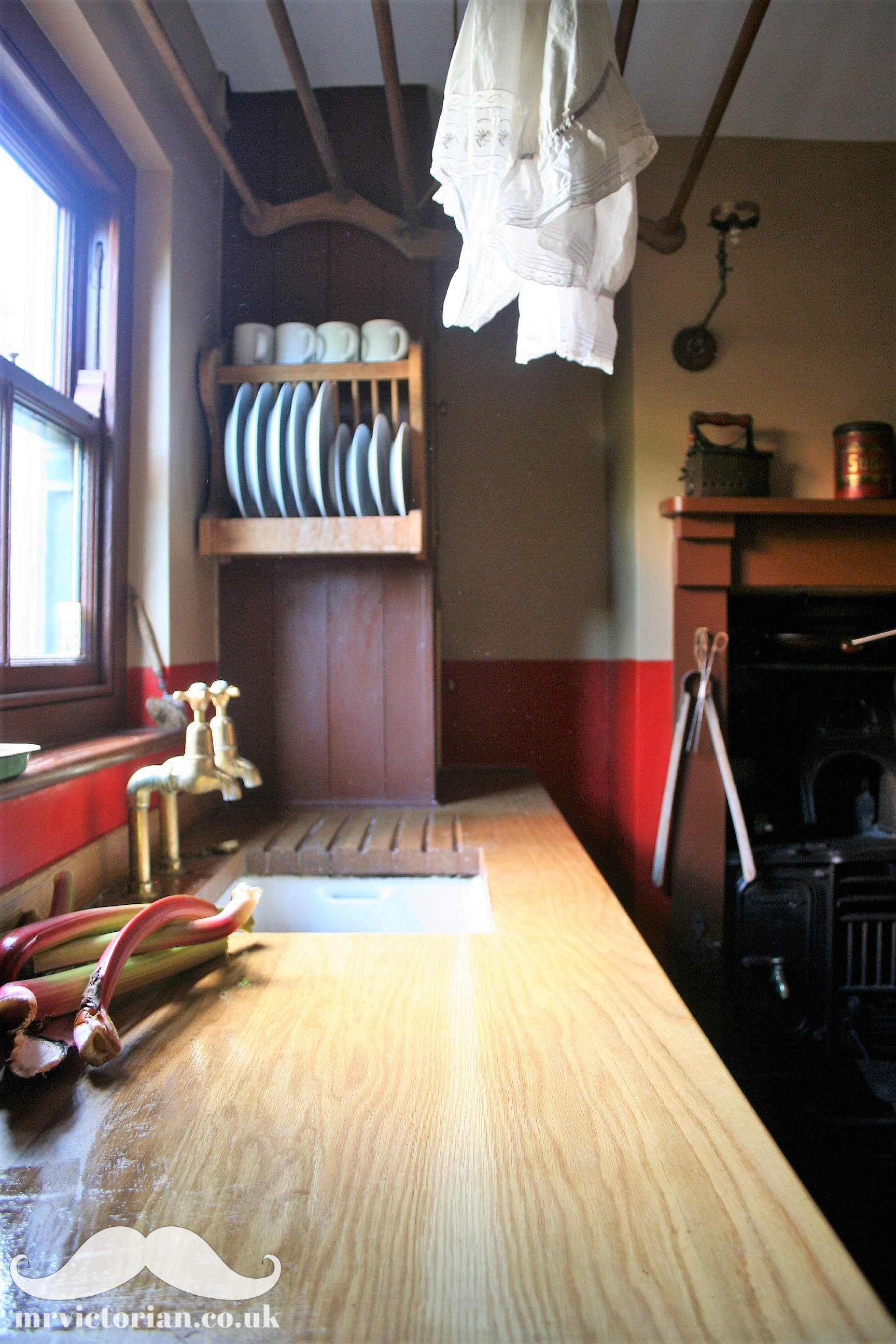 Victorian kitchen scullery oak worktop cast iron range gas light