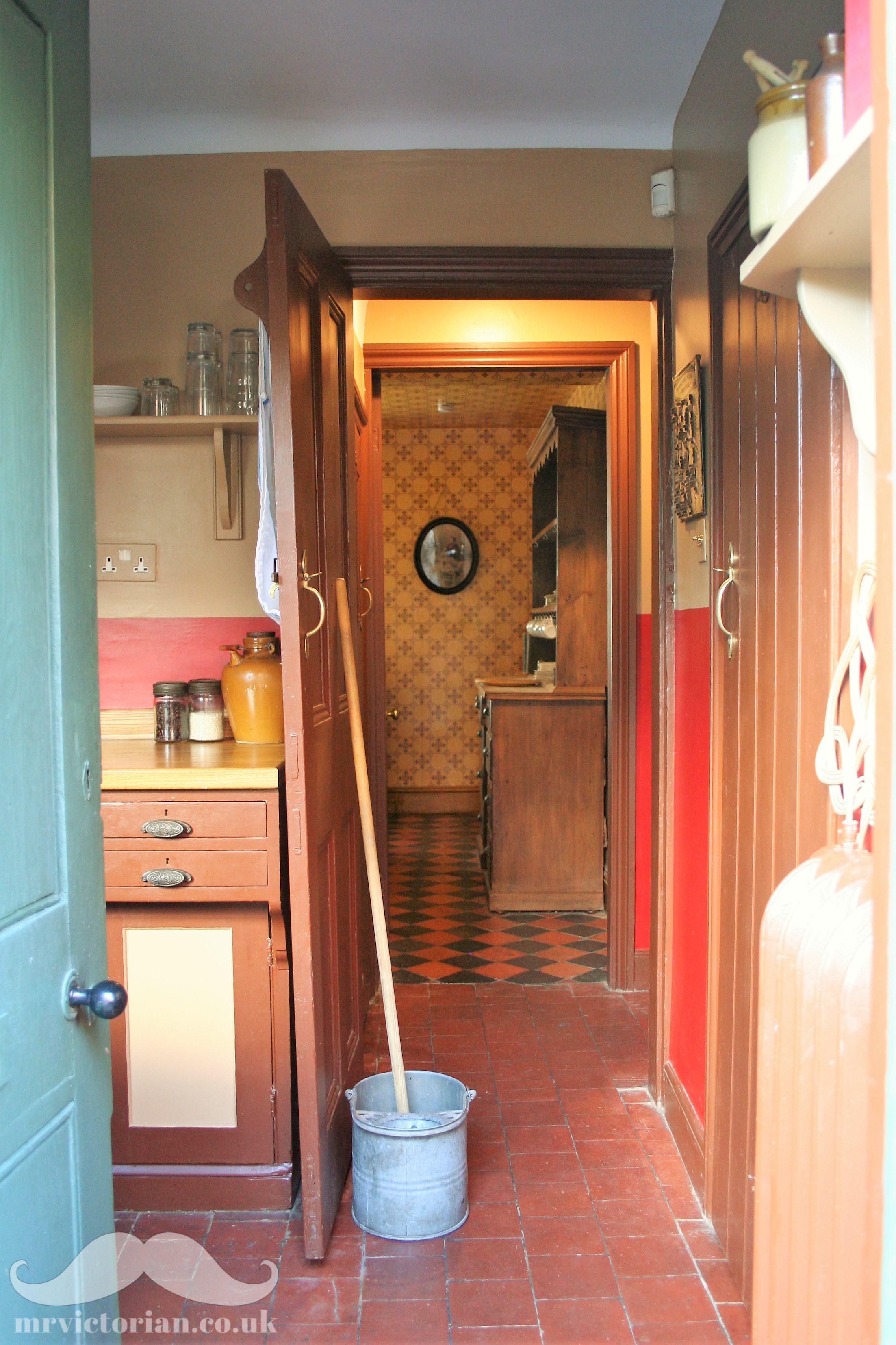 Victorian kitchen scullery tiles quarry stone walls