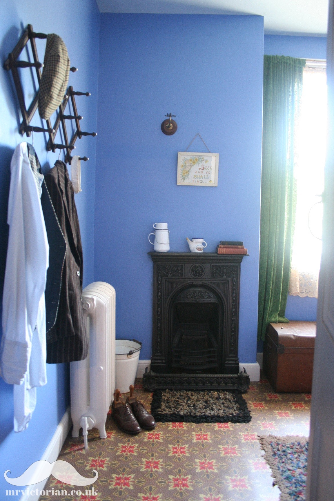 Victorian bedroom with floral linoleum