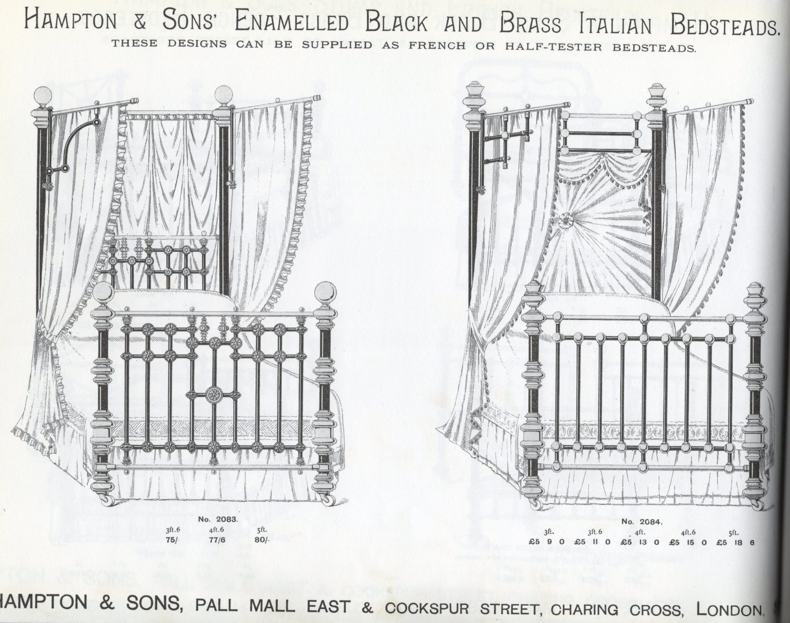 'Italian' half tester Victorian brass and iron bed  in 1890s catalogue