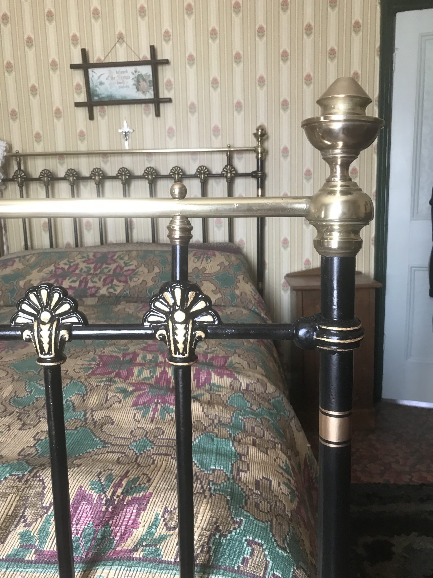 Victorian brass and iron bed with recreated black and gold painted detail