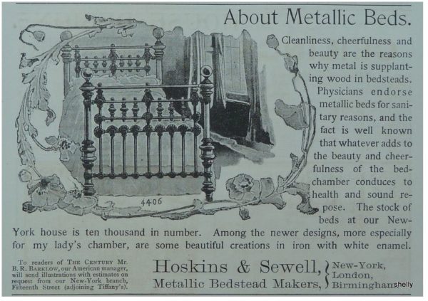 Victorian brass and iron beds - Hoskins and Sewell metaliic bed advertisement